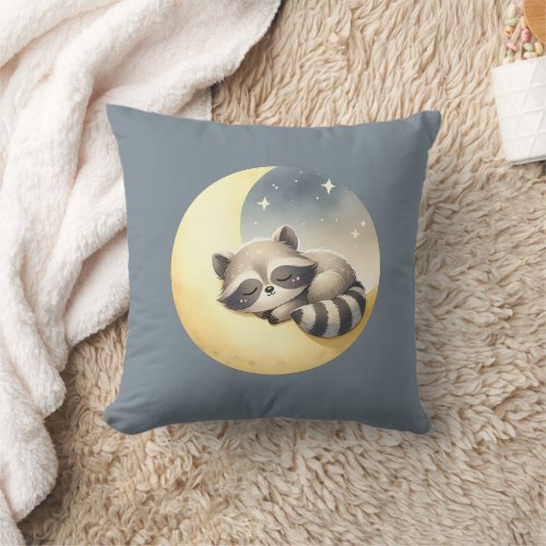 Raccoon on the Moon Cute Rhyming Animal Kids Room  Throw Pillow