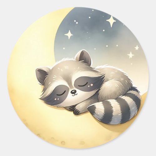 Raccoon on the Moon Cute Woodland Animal Kids Classic Round Sticker