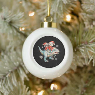 Raccoon Opossum Riding T Rex Santa Hat Christmas Ceramic Ball Christmas Ornament