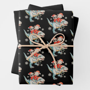 Raccoon Opossum Riding T Rex Santa Hat Christmas Wrapping Paper Sheets