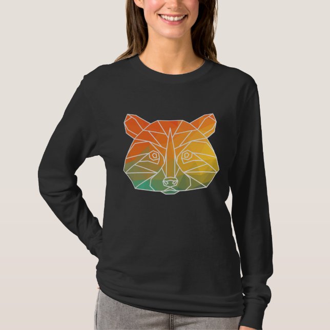 Raccoon Outline Polygons Watercolor Silhouette T-Shirt (Front)