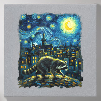 Raccoon Paint The Stars Night Sky Artist Art Canvas Photo Tile