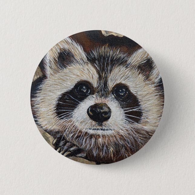 Raccoon Painting Button (Front)