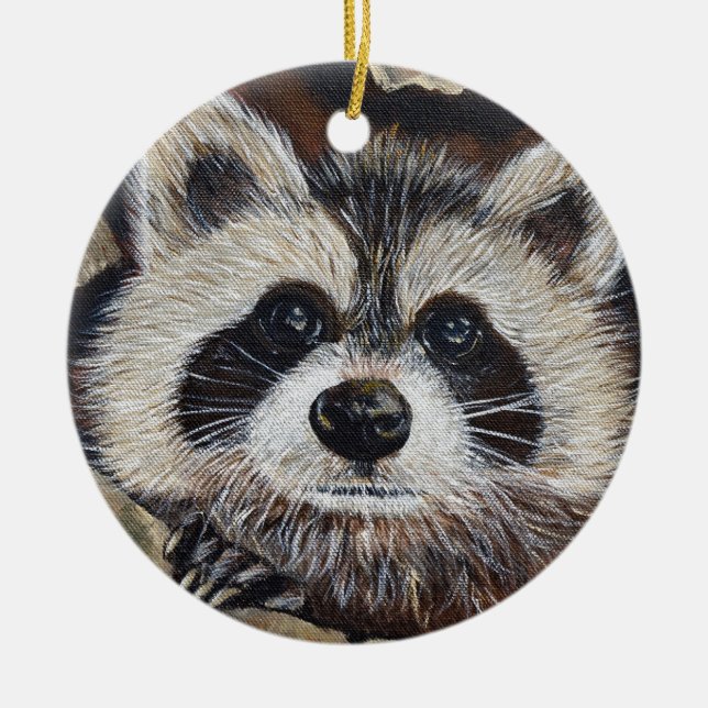 Raccoon Painting Ceramic Ornament (Front)