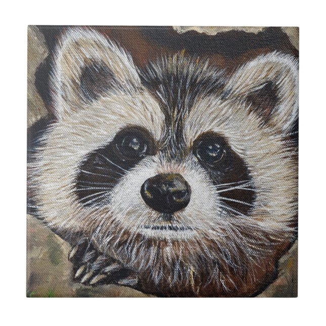 Raccoon Painting Ceramic Tile (Front)