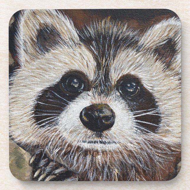 Raccoon Painting Drink Coaster (Front)