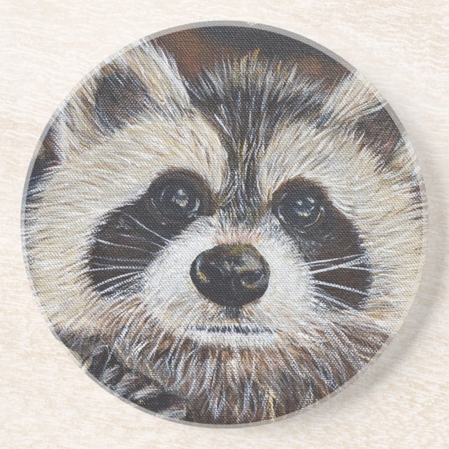 Raccoon Painting Drink Coaster (Front)