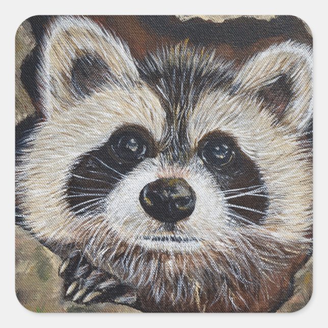 Raccoon Painting Square Sticker (Front)