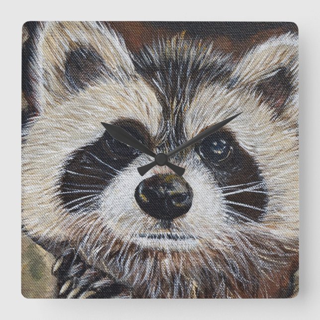 Raccoon Painting Square Wall Clock (Front)