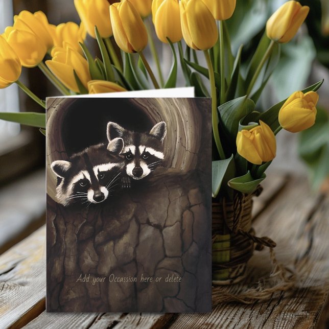 Raccoon Pair Tree Hollow Woodland Wildlife Brown Card (Creator Uploaded)