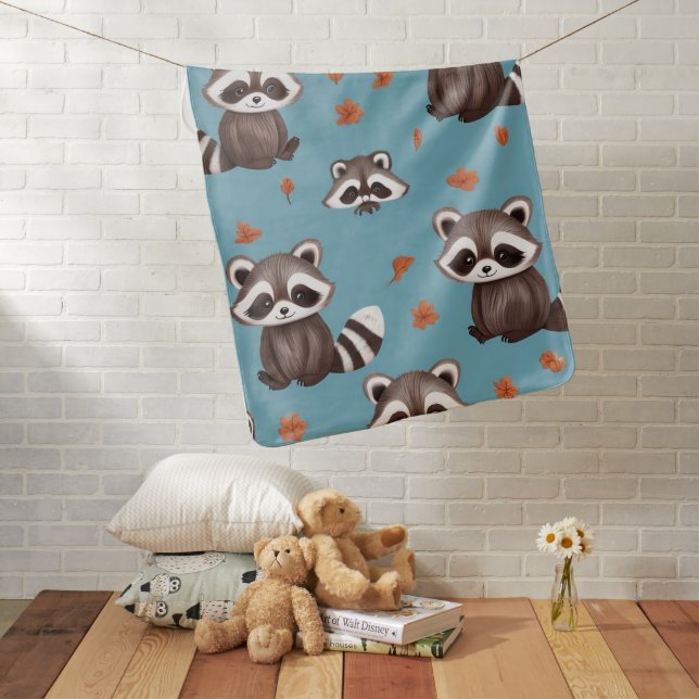 Raccoon party baby blanket (In Situ)