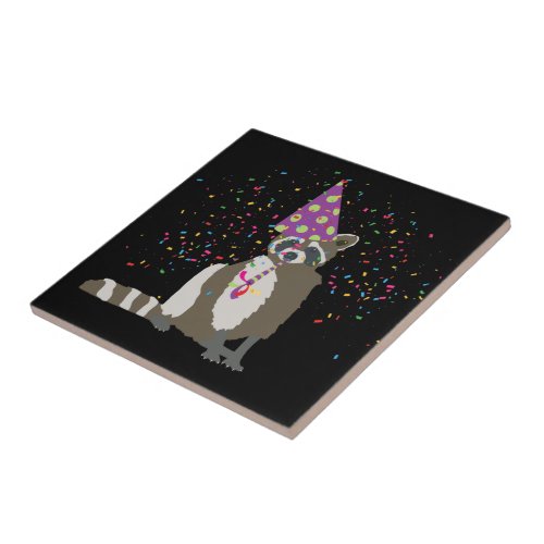 Raccoon Partying _ Animals Having a Party Ceramic Tile