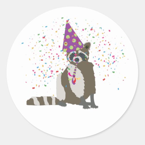 Raccoon Partying _ Animals Having a Party Classic Round Sticker