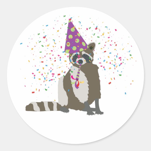 Raccoon Partying - Animals Having a Party Classic Round Sticker (Front)