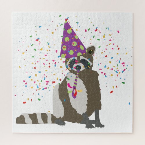 Raccoon Partying _ Animals Having a Party Jigsaw Puzzle