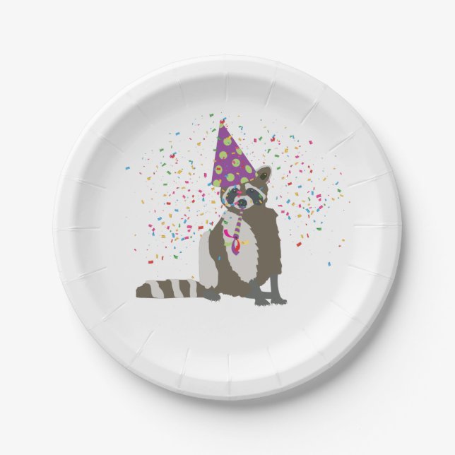 Raccoon Partying - Animals Having a Party Paper Plates (Front)