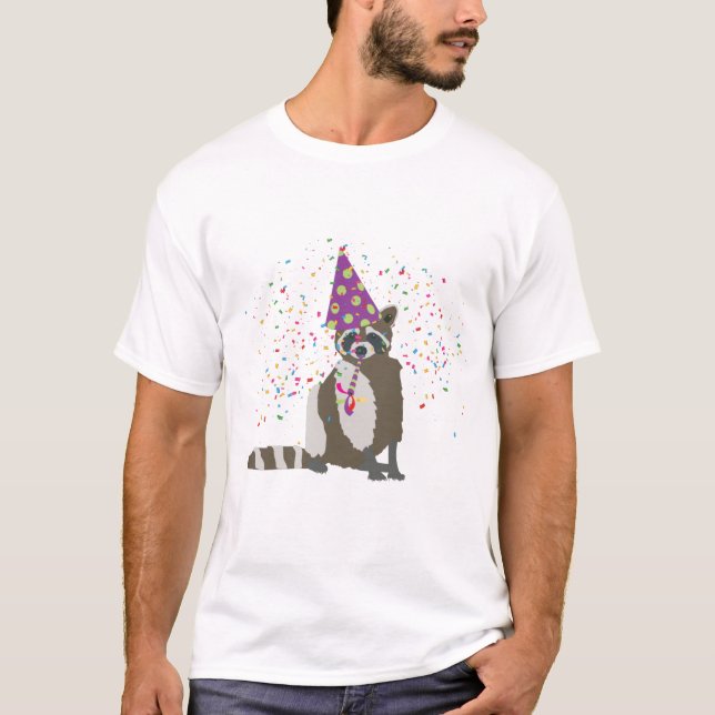 Raccoon Partying - Animals Having a Party T-Shirt (Front)
