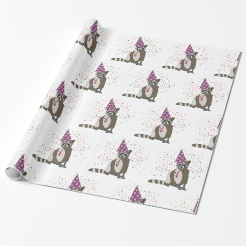 Raccoon Partying _ Animals Having a Party Wrapping Paper