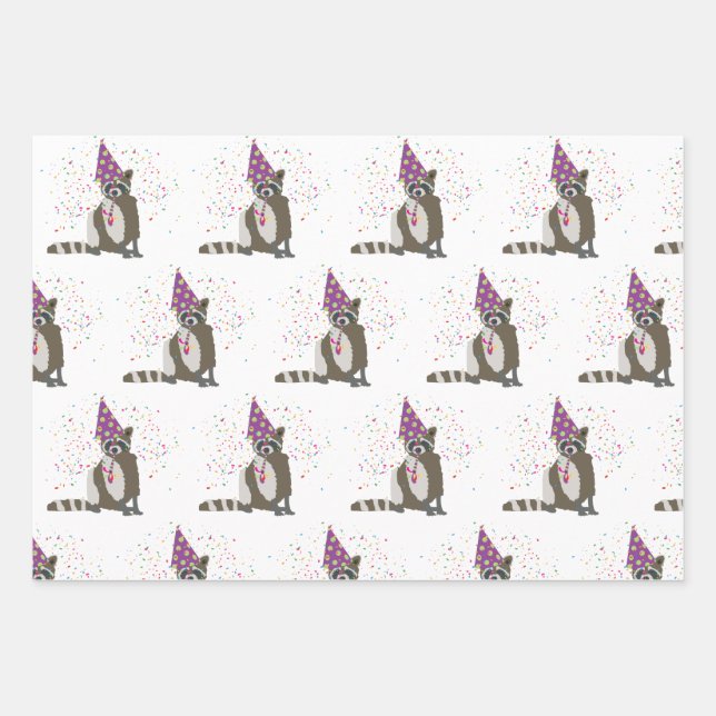 Raccoon Partying - Animals Having a Party Wrapping Paper Sheets (Front)