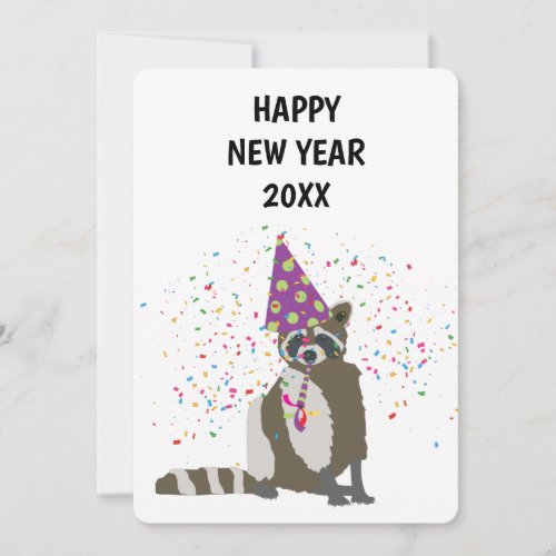 Raccoon Partying _ Animals Holiday New Years Card
