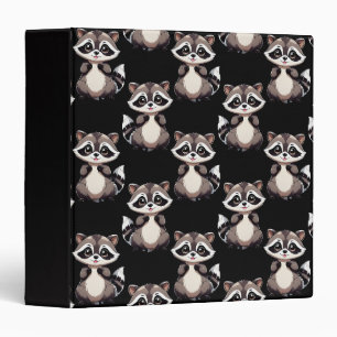 Raccoon Pattern Design Black 3 Ring Binder
