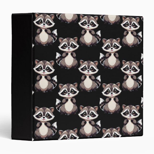 Raccoon Pattern Design Black  3 Ring Binder (Front/Spine)