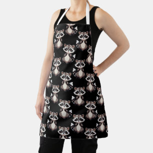 Raccoon Pattern Design Black Apron