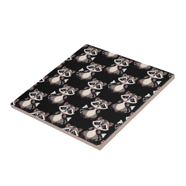 Raccoon Pattern Design Black  Ceramic Tile (Side)