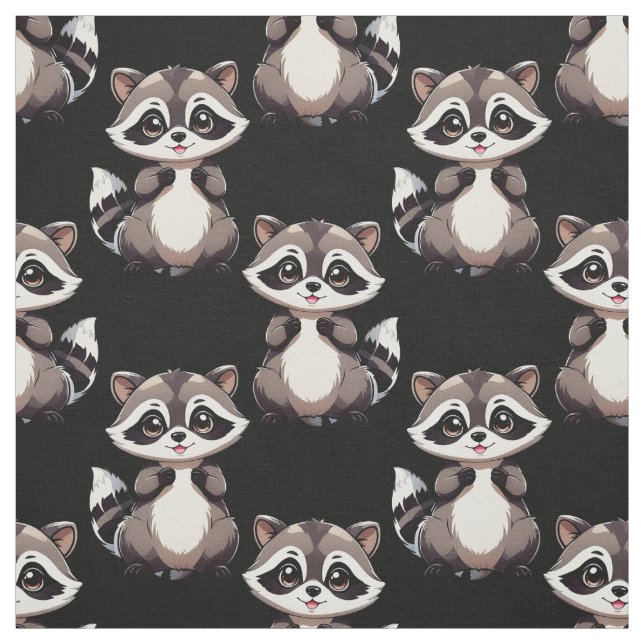 Raccoon Pattern Design Black  Fabric (Swatch)