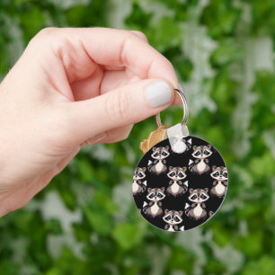 Raccoon Pattern Design Black Keychain