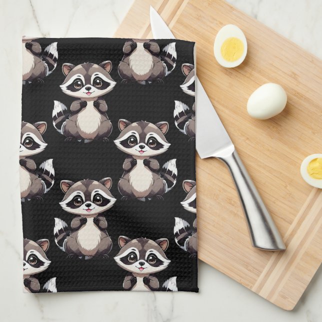 Raccoon Pattern Design Black  Kitchen Towel (Quarter Fold)