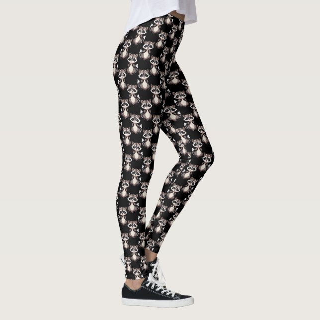 Raccoon Pattern Design Black  Leggings (Right)