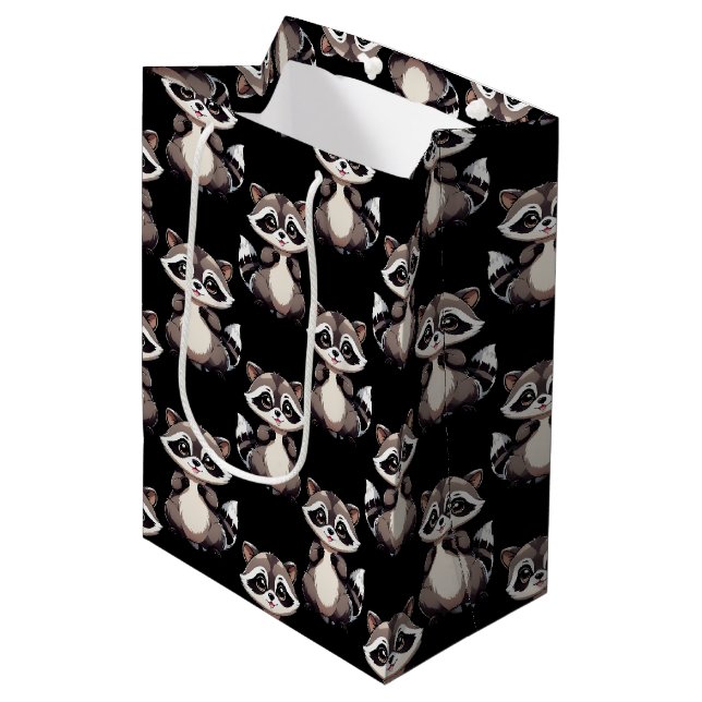 Raccoon Pattern Design Black  Medium Gift Bag (Front Angled)