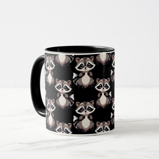 Raccoon Pattern Design Black  Mug (Front Left)