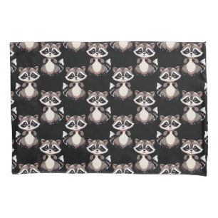 Raccoon Pattern Design Black  Pillow Case