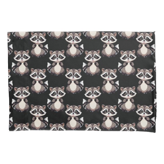Raccoon Pattern Design Black  Pillow Case (Front)