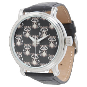 Raccoon Pattern Design Black Watch