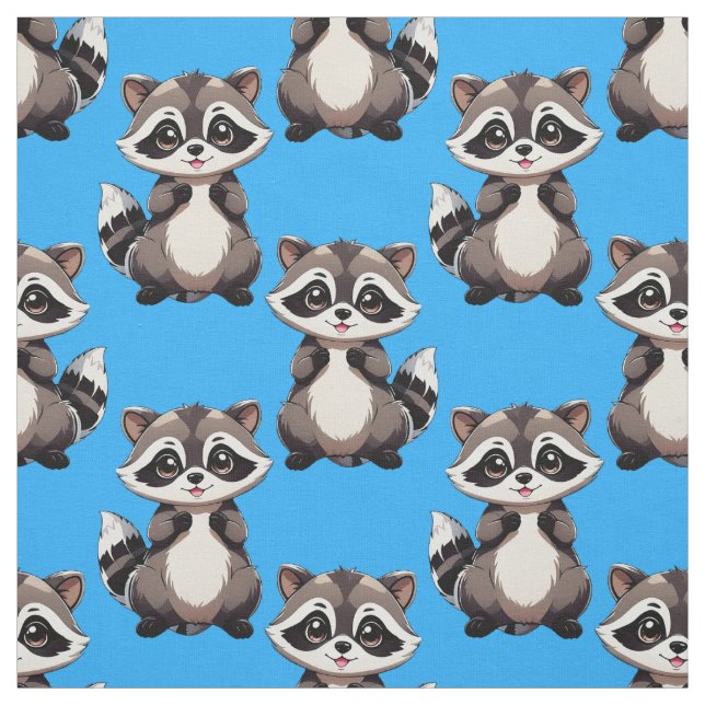 Raccoon Pattern Design Blue  Fabric (Swatch)