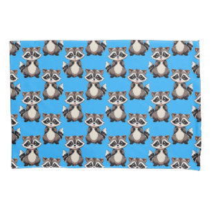 Raccoon Pattern Design Blue  Pillow Case