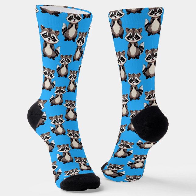 Raccoon Pattern Design Blue  Socks (Angled)