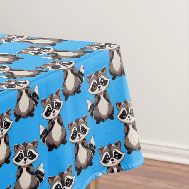 Raccoon Pattern Design Blue  Tablecloth (In Situ)