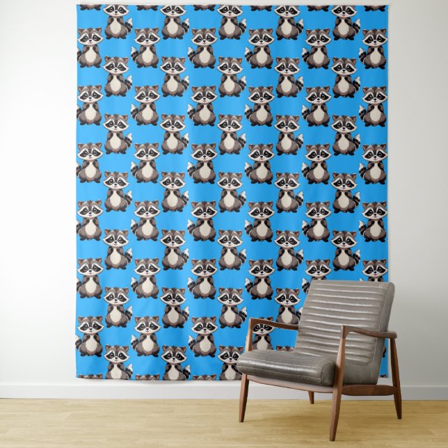 Raccoon Pattern Design Blue  Tapestry (In Situ)