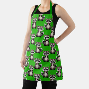 Raccoon Pattern Design Green  Apron