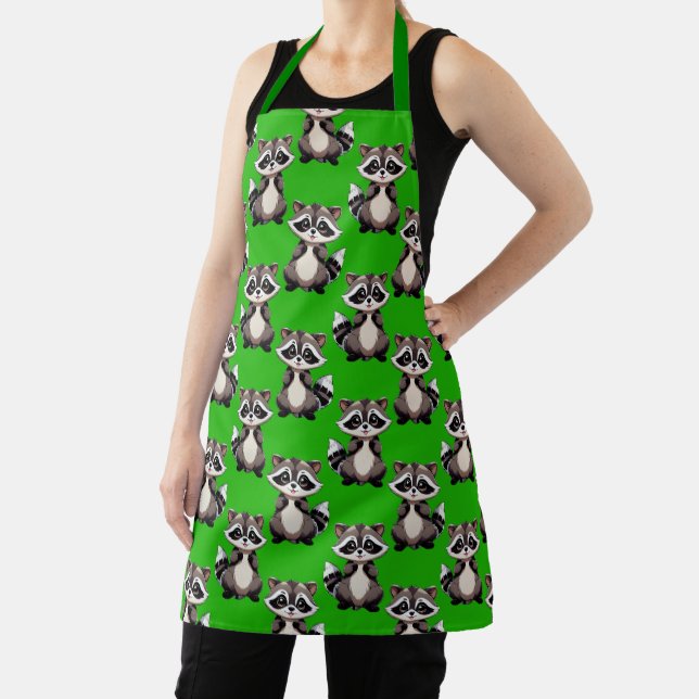 Raccoon Pattern Design Green  Apron (Insitu)