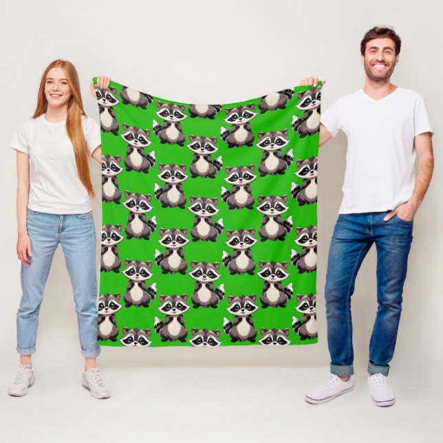 Raccoon Pattern Design Green  Fleece Blanket (In Situ)