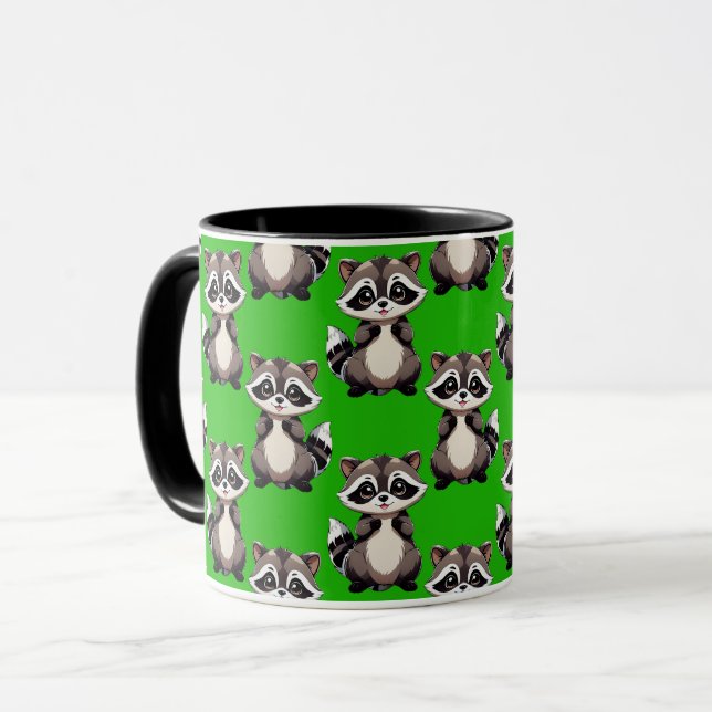 Raccoon Pattern Design Green  Mug (Front Left)