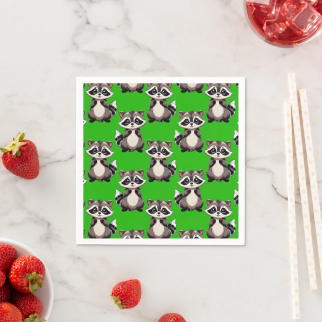 Raccoon Pattern Design Green  Napkins (Insitu)