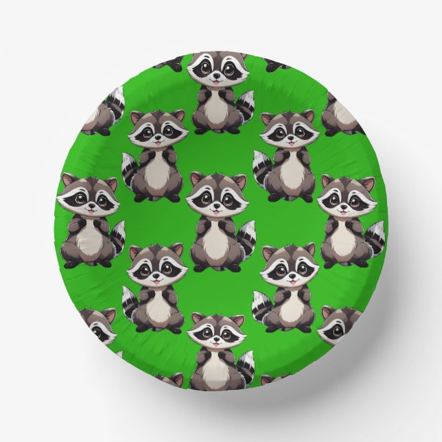Raccoon Pattern Design Green  Paper Bowls (Front)