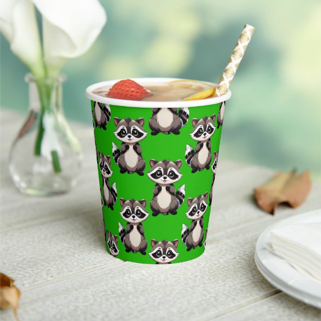 Raccoon Pattern Design Green  Paper Cups (Insitu)