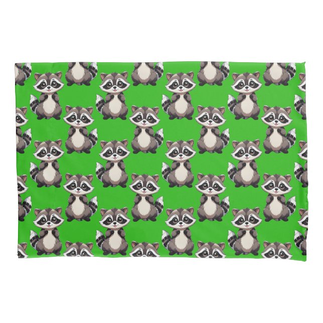 Raccoon Pattern Design Green  Pillow Case (Front)